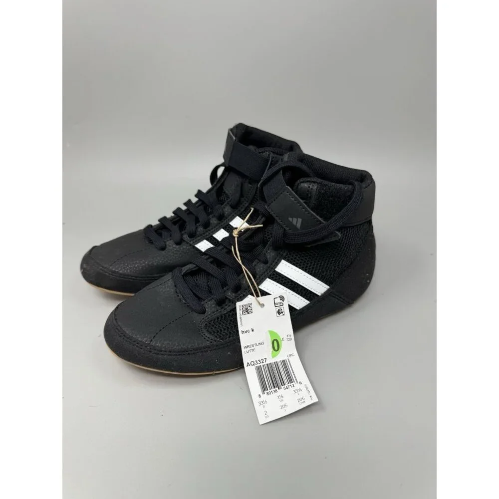 Adidas HVC K Wrestling Shoes Boys Youth Size 2 Black White Gum AQ3327 New